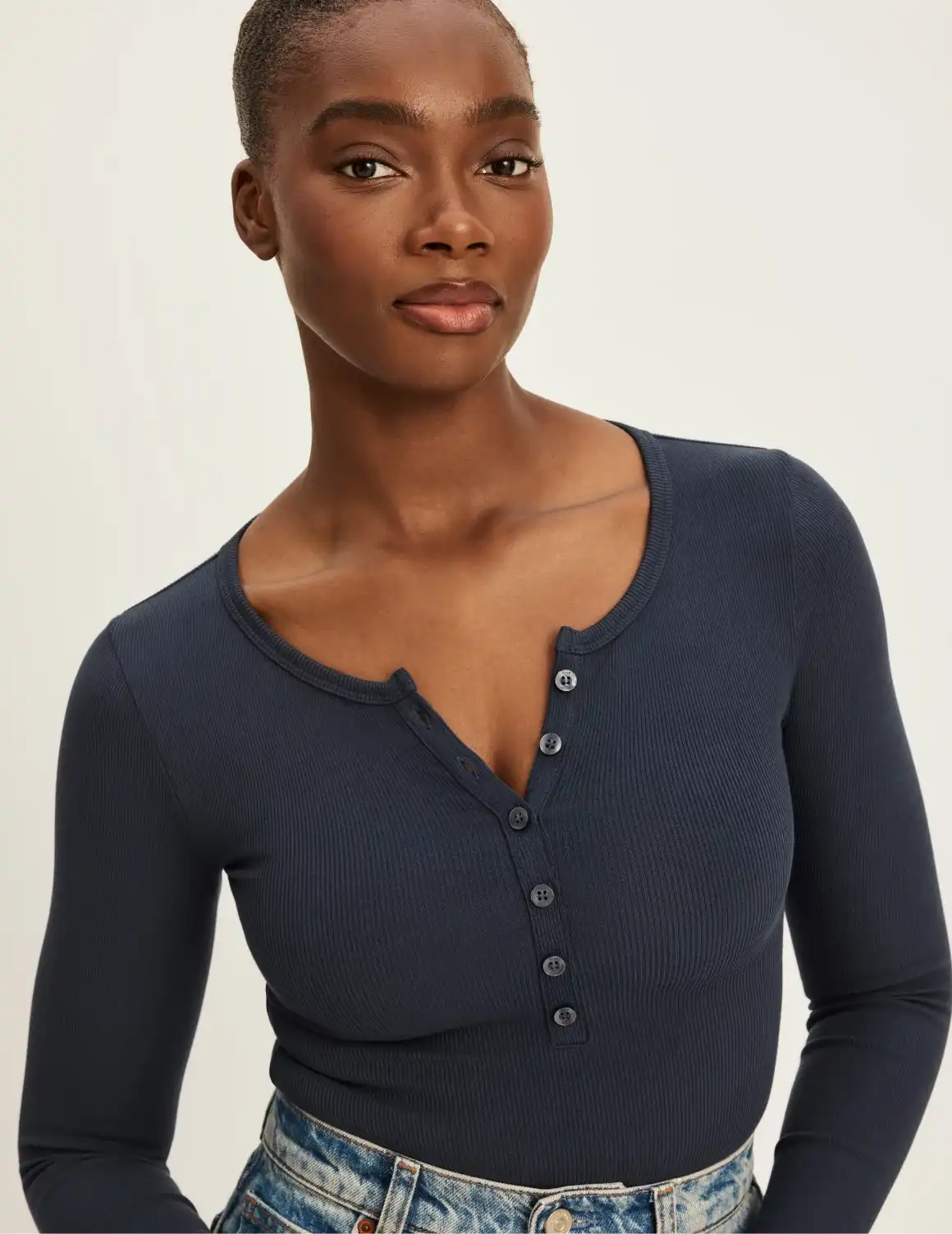 SculptRib™ Cotton Long Sleeve Henley Top