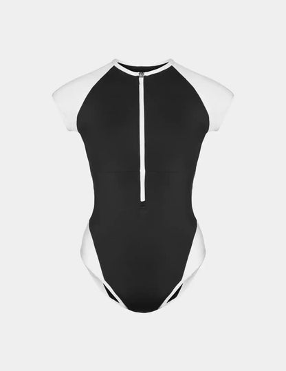 Leakproof Cap-Sleeve One Piece Swimsuit - Color Block - Last Call