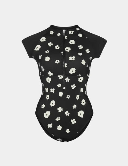 Leakproof Cap-Sleeve One Piece Swimsuit - Color Block - Last Call